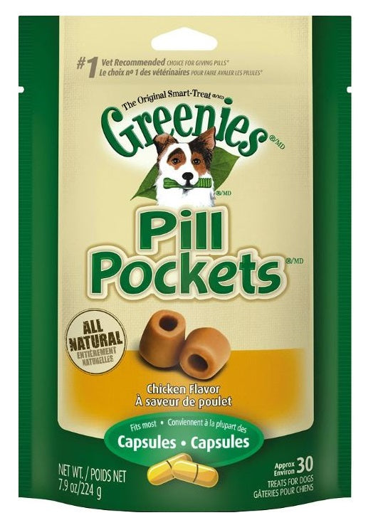 GREENIES - Pill Pockets Capsules Dog Treats Chicken Flavor - 30 Treats (7.9 oz. 224 g) For Sale